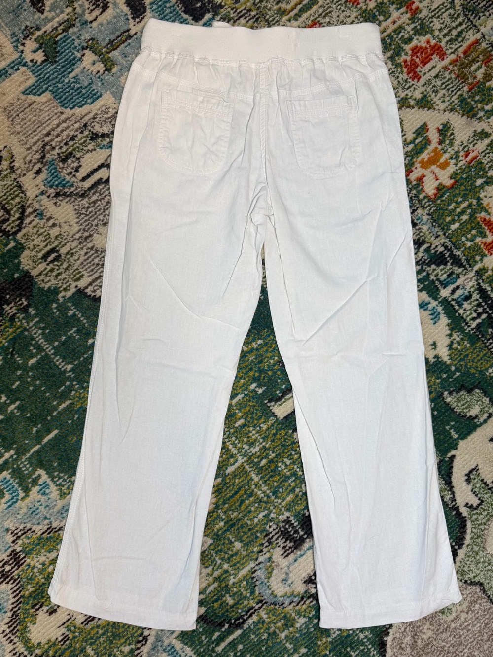 Per Se White Linen Blend Drawstring Straight Leg Pants Small Coastal Minimalist - Picture 4 of 7